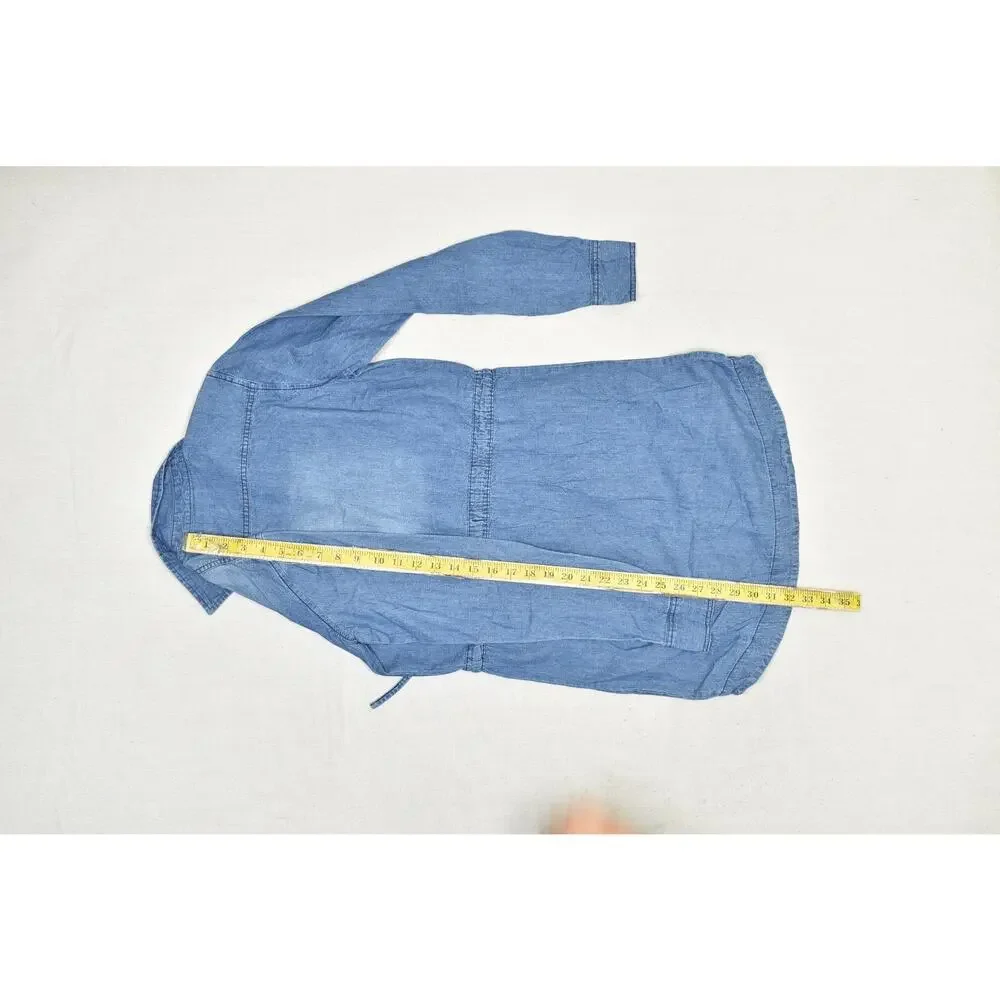 7 For All Mankind Denim Shirtdress Size XL Belted W/ Pockets & Stars Belt Denim - Picture 6 of 8
